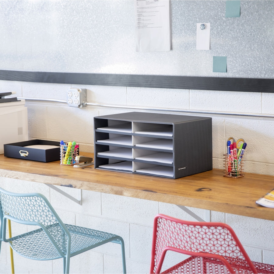 Compartment Size : 2.13" x 9" x 12" - 10.25" Height x 19.50" Width x 12.38" Depth - Desktop - Adjustable - 60% Recycled - Gray - 1 Each