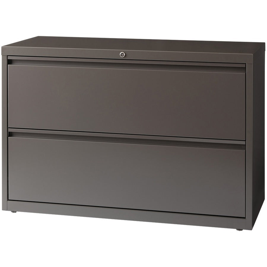 Lorell Fortress Series Lateral File, 42"W x 18.6"D x 28"H, Medium Tone Steel, 2 Drawers, 1 Shelf, Packaged Quantity: 1