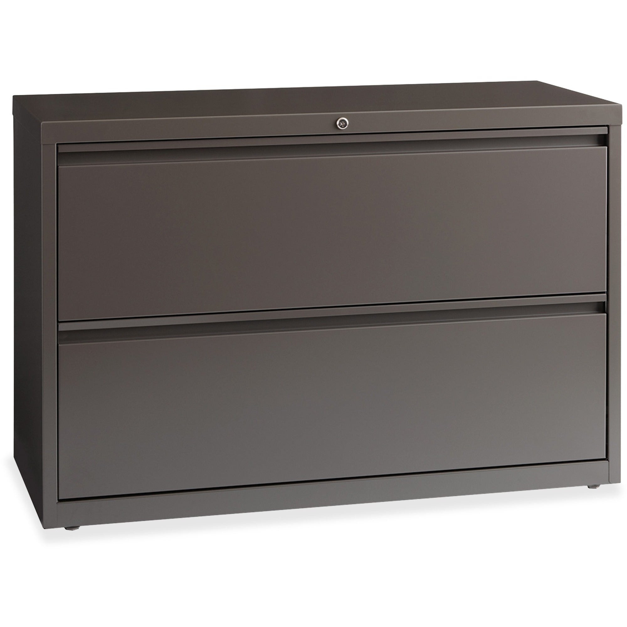 Lorell Fortress Series Lateral File, 42"W x 18.6"D x 28"H, Medium Tone Steel, 2 Drawers, 1 Shelf, Packaged Quantity: 1