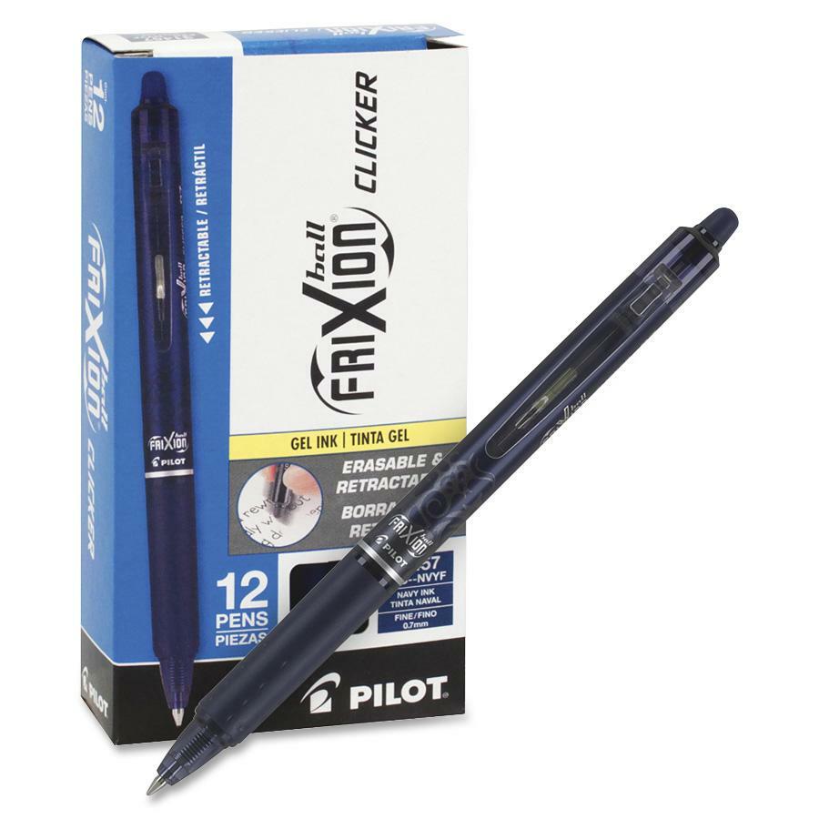 FriXion Gel Pens - 0.7 mm Fine Pen Point - Refillable - Retractable - Erasable - Navy Blue Ink - Gel-based - Navy Blue Barrel - Document, Writing - 1 Dozen