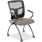 Lorell Mesh Back Nesting Training/Guest Chairs, Black, Fabric Seat, Metal Frame, Four-Legged Base, Armrests, Swivel Casters, 2 per Carton