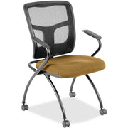 Lorell Mesh Back Nesting Training/Guest Chairs - Canyon Nugget Seat Color - Vinyl Seat Material - Black Back Color - Mesh Back Material - Gray Frame Color - Metal Frame Material - Four-legged Base - Armrest - 2 / Carton