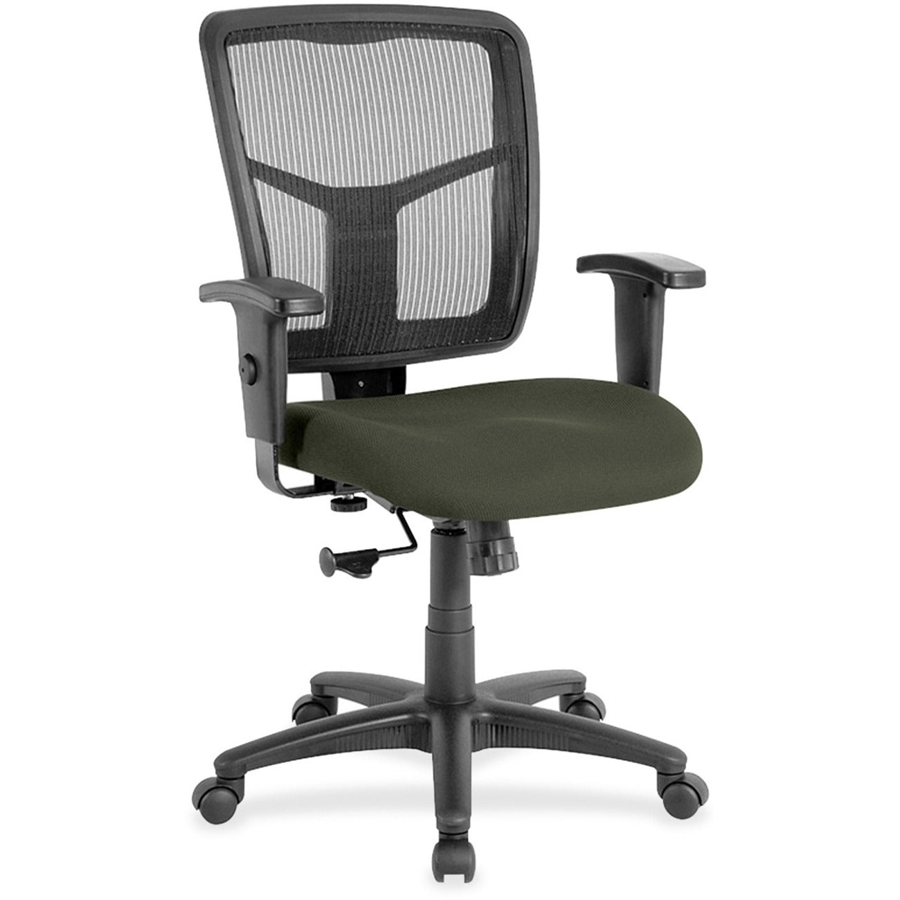 Lorell Ergomesh Managerial Mesh Mid-back Chair - Perfection Olive Green Seat Color - Fabric Seat Material - Black Back Color - Black Frame Color - 5-star Base - 1 Each