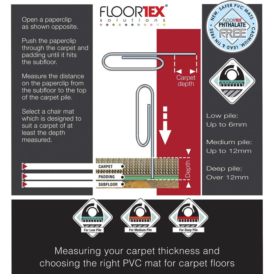 Floortex Computex&reg; Anti-Static Vinyl Lipped Chair Mat for Carpets up to 3/8" - 36" x 48"