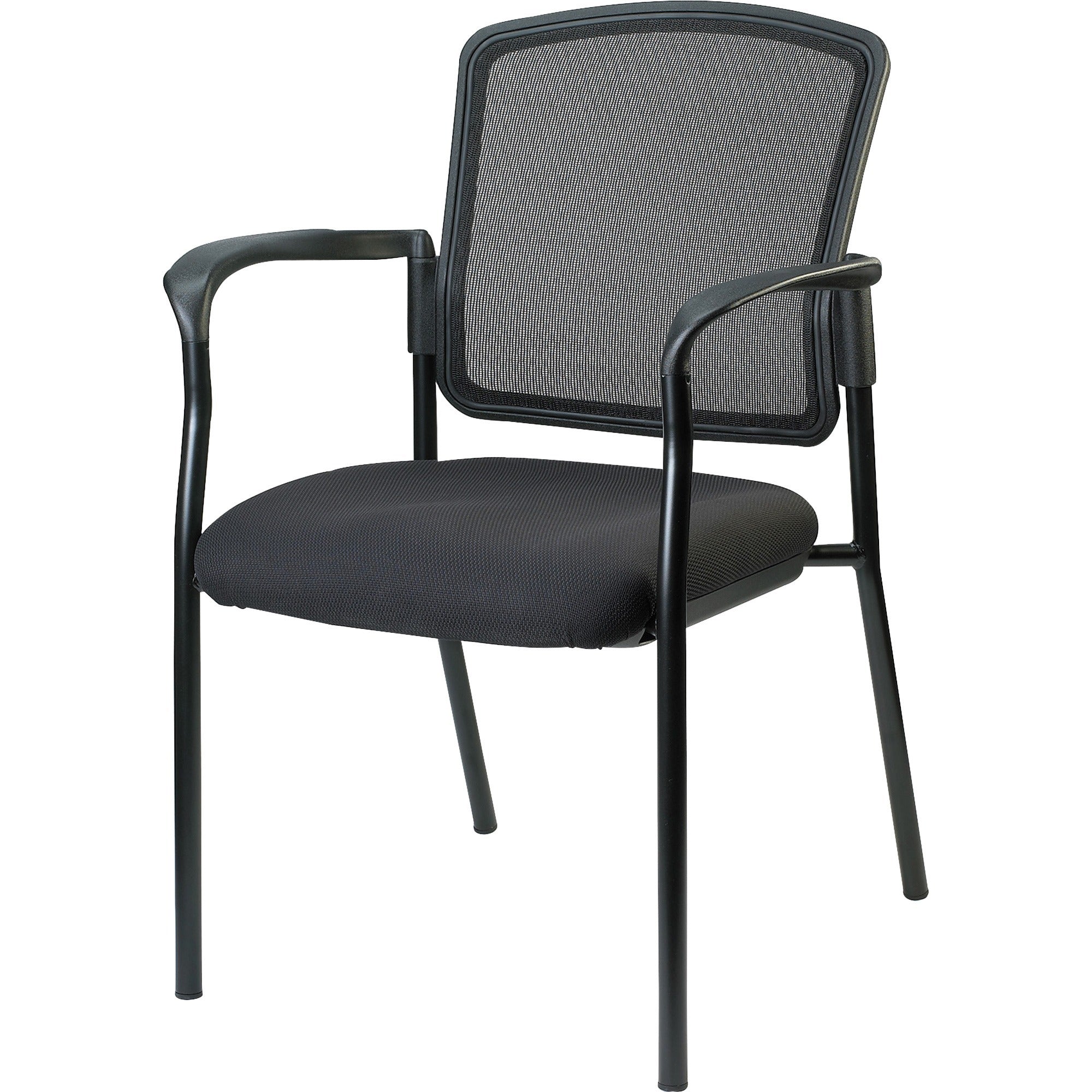 Lorell Mesh Back Stackable Guest Chair - Black Seat Color - Fabric Seat Material - Black Frame Color - Steel Frame Material - Black - Armrest - 1 Each