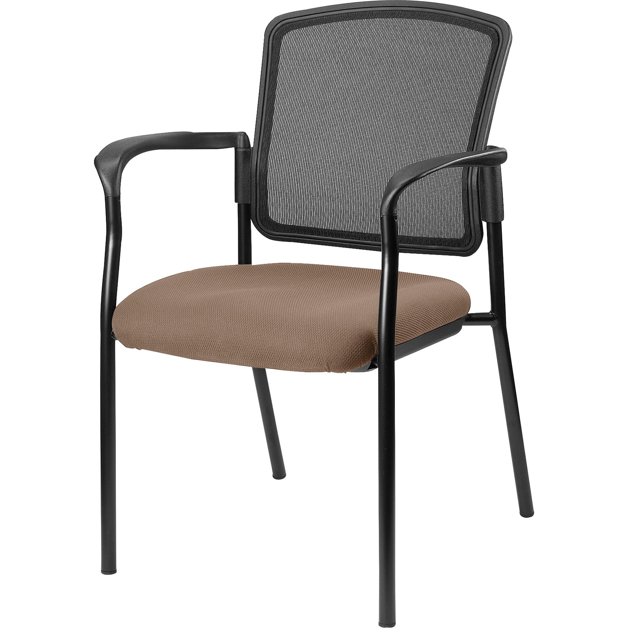 Lorell Mesh Back Stackable Guest Chair - Fabric Seat Material - Black, Powder Coated Frame Color - Steel Frame Material - Malted - Armrest - 1 Each