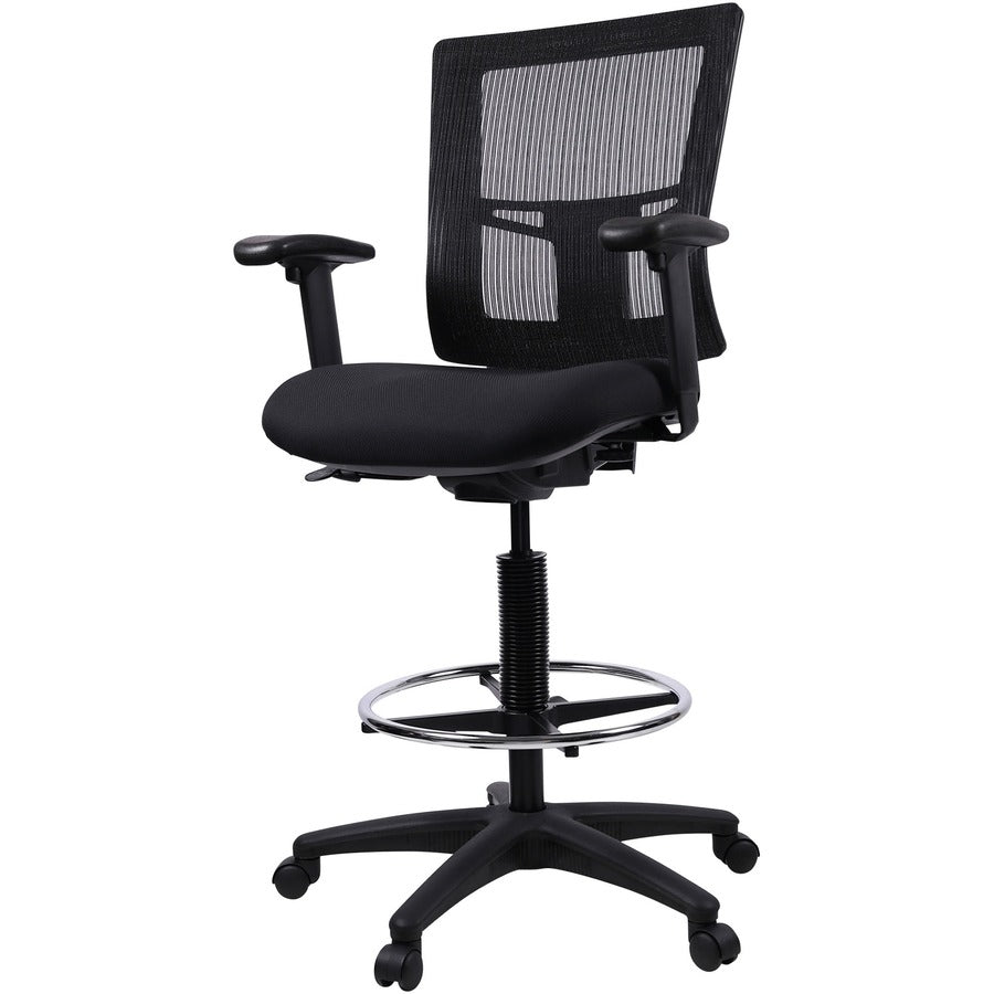 Lorell Mesh Back Drafting Stool - Black Seat Color - Black Back Color - 5-star Base - Black - 1 Each