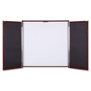 Lorell Dry-erase Whiteboard Presentation Cabinet, Hinged Door, Mahogany, 47.3" x 47.3" x 4.8", 1 Each