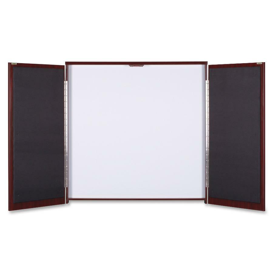 Lorell Dry-erase Whiteboard Presentation Cabinet, Hinged Door, Mahogany, 47.3" x 47.3" x 4.8", 1 Each