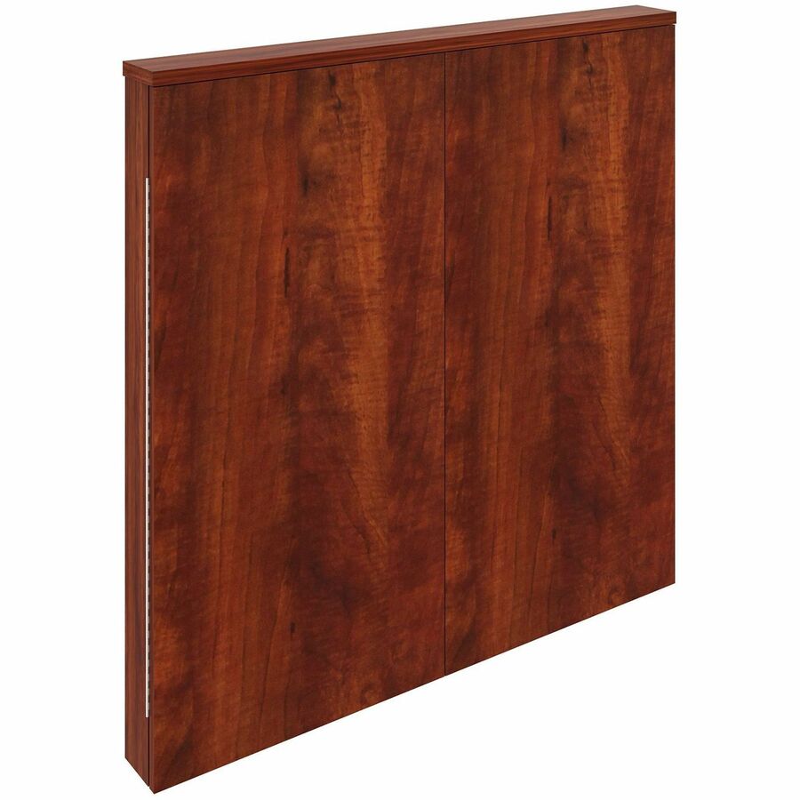 Lorell Dry-erase Whiteboard Presentation Cabinet, Hinged Door, 47.3" x 47.3" x 4.8", Cherry Finish, 1 Each