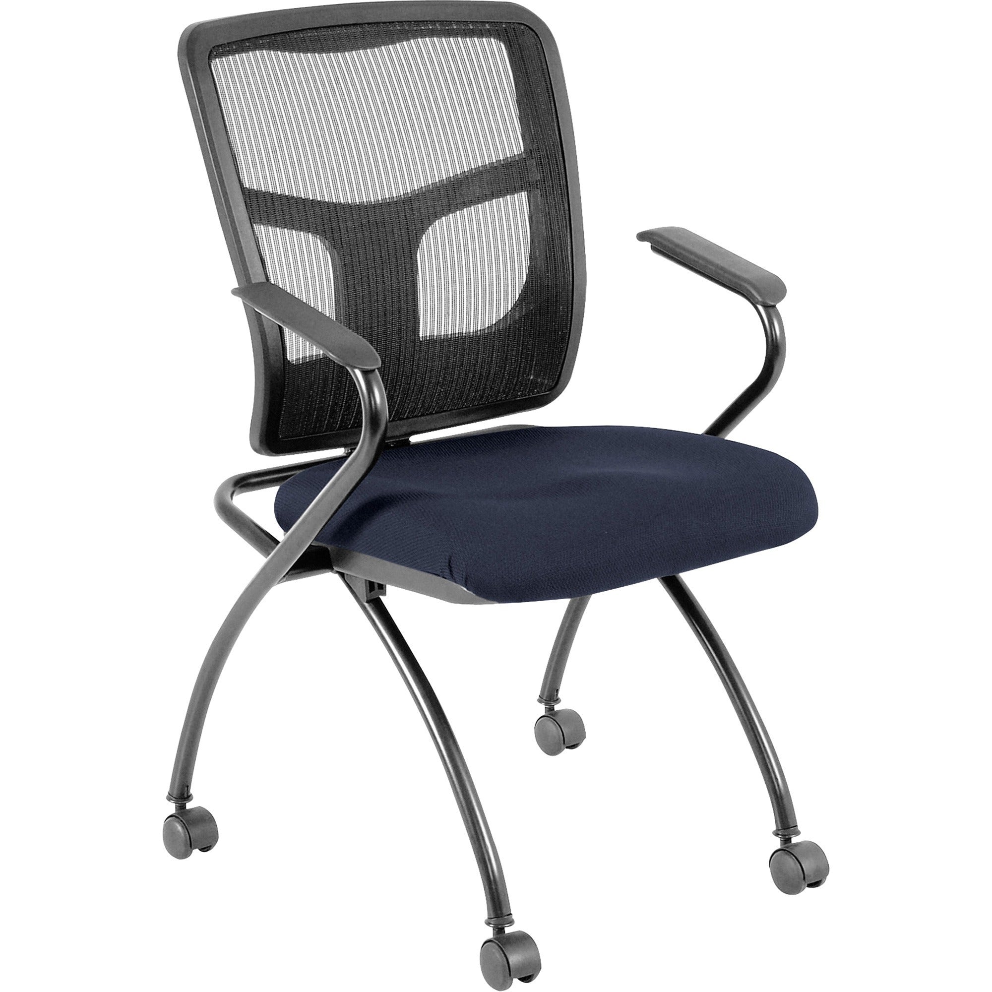 Lorell Mesh Back Nesting Training/Guest Chairs, Black, Mesh and Fabric, Armrests, Four-Legged Base, 2 per Carton