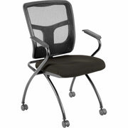 Lorell Mesh Back Fabric Seat Nesting Chairs, Black, Metal Frame, Armrests, 4-Leg Base, 2 per Carton