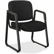 Lorell Upholstered Guest Chair - Black Seat Color - Fabric, Plywood Seat Material - Black Back Color - Fabric, Plywood Back Material - Metal Frame Material - Sled Base - Black - 1 Each