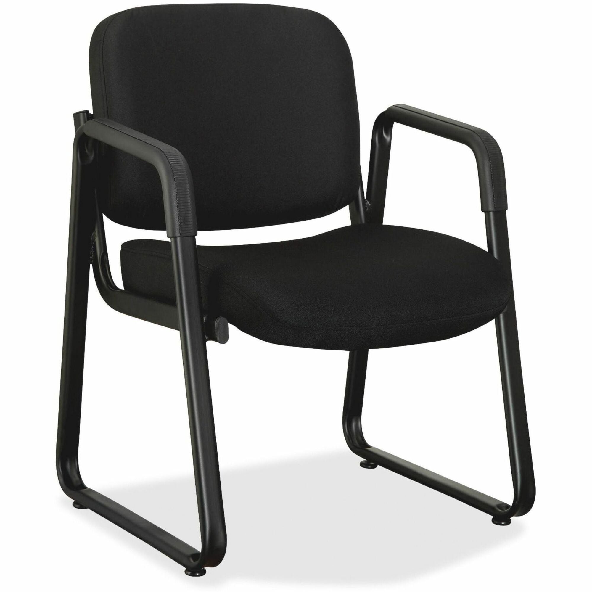 Lorell Upholstered Guest Chair - Black Seat Color - Fabric, Plywood Seat Material - Black Back Color - Fabric, Plywood Back Material - Metal Frame Material - Sled Base - Black - 1 Each