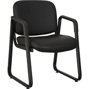 Lorell Upholstered Guest Chair - Black Seat Color - Leather, Plywood Seat Material - Black Back Color - Leather, Plywood Back Material - Metal Frame Material - Black - 1 Each