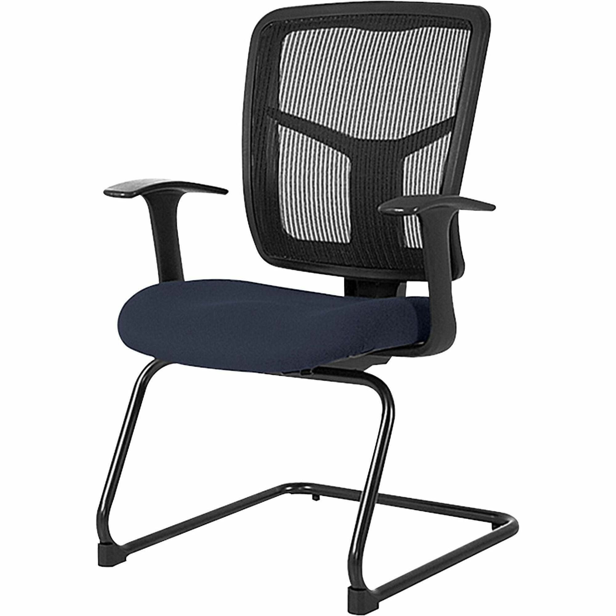 Lorell ErgoMesh Series Mesh Side Arm Guest Chair - Periwinkle Seat Color - Fabric Seat Material - Black Back Color - Mesh Back Material - Cantilever Base - 1 Each