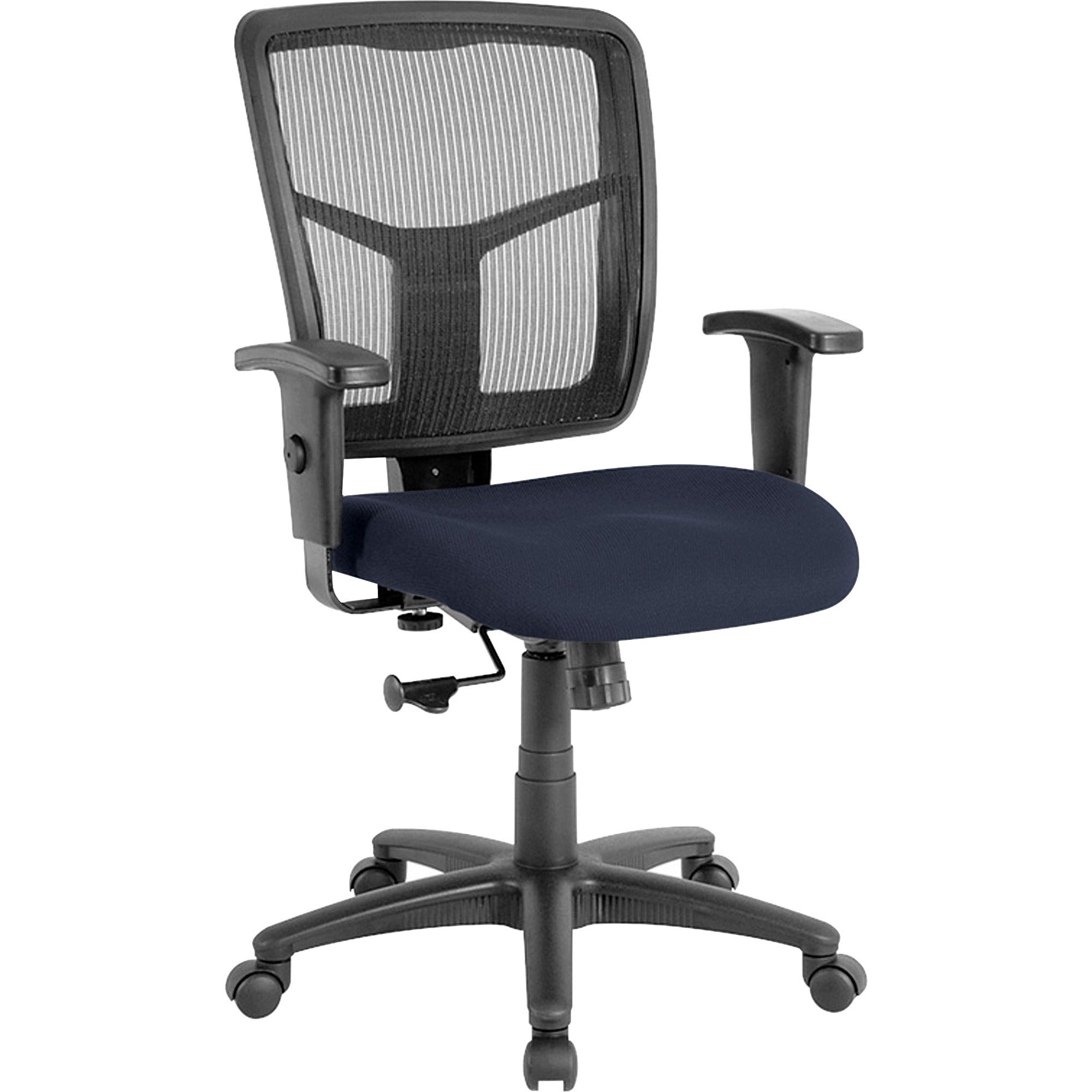 Lorell Ergomesh Managerial Mesh Mid-back Chair, Fabric Seat, Black Mesh Back, Black Frame, 5-star Nylon Base, Adjustable Arms, Pneumatic Height, Swivel Tilt, 1 Each