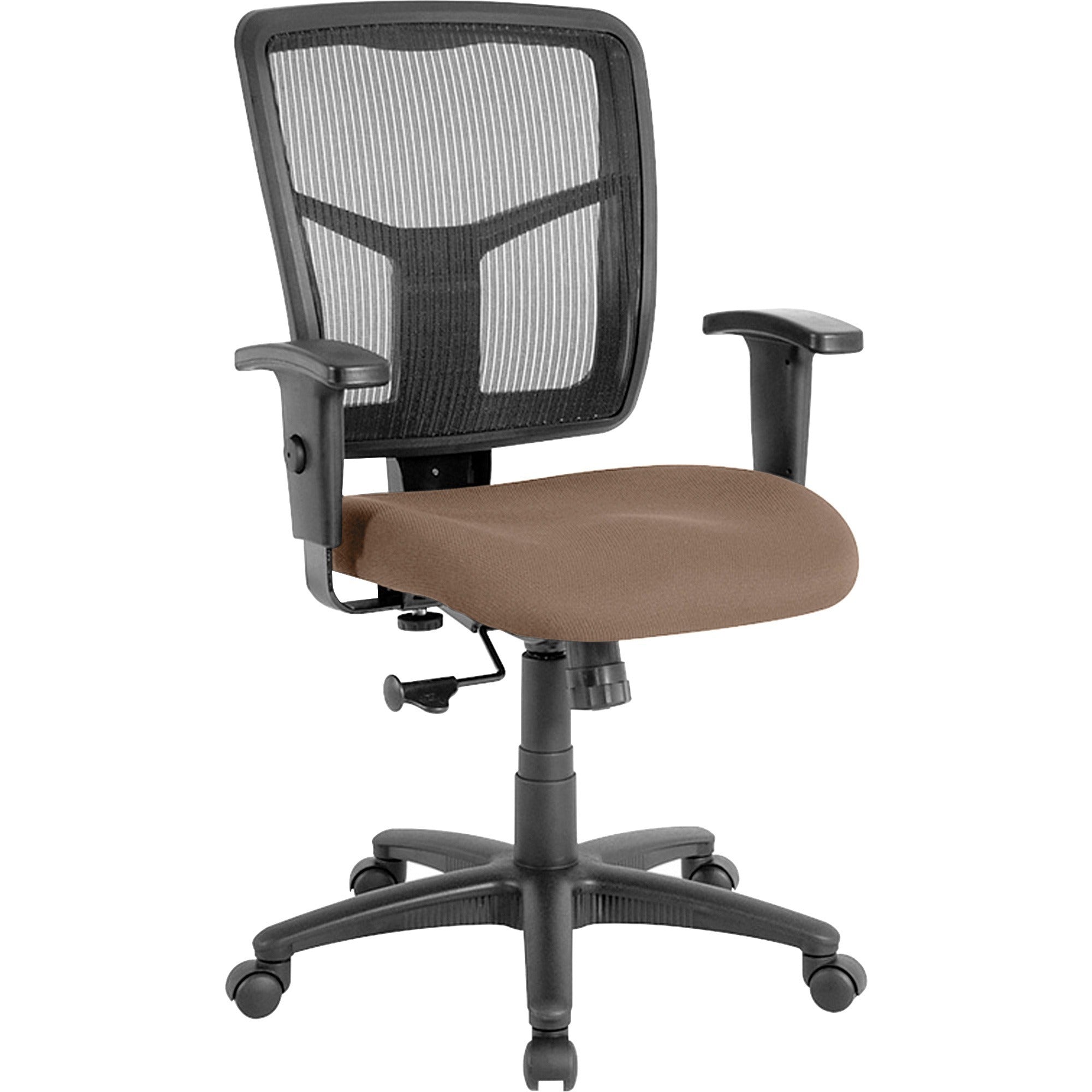 Lorell Ergomesh Managerial Mesh Mid-back Chair, Fabric Seat, Black Mesh Back, Black Frame, 5-star Nylon Base, Adjustable Arms and Seat, 1 Each