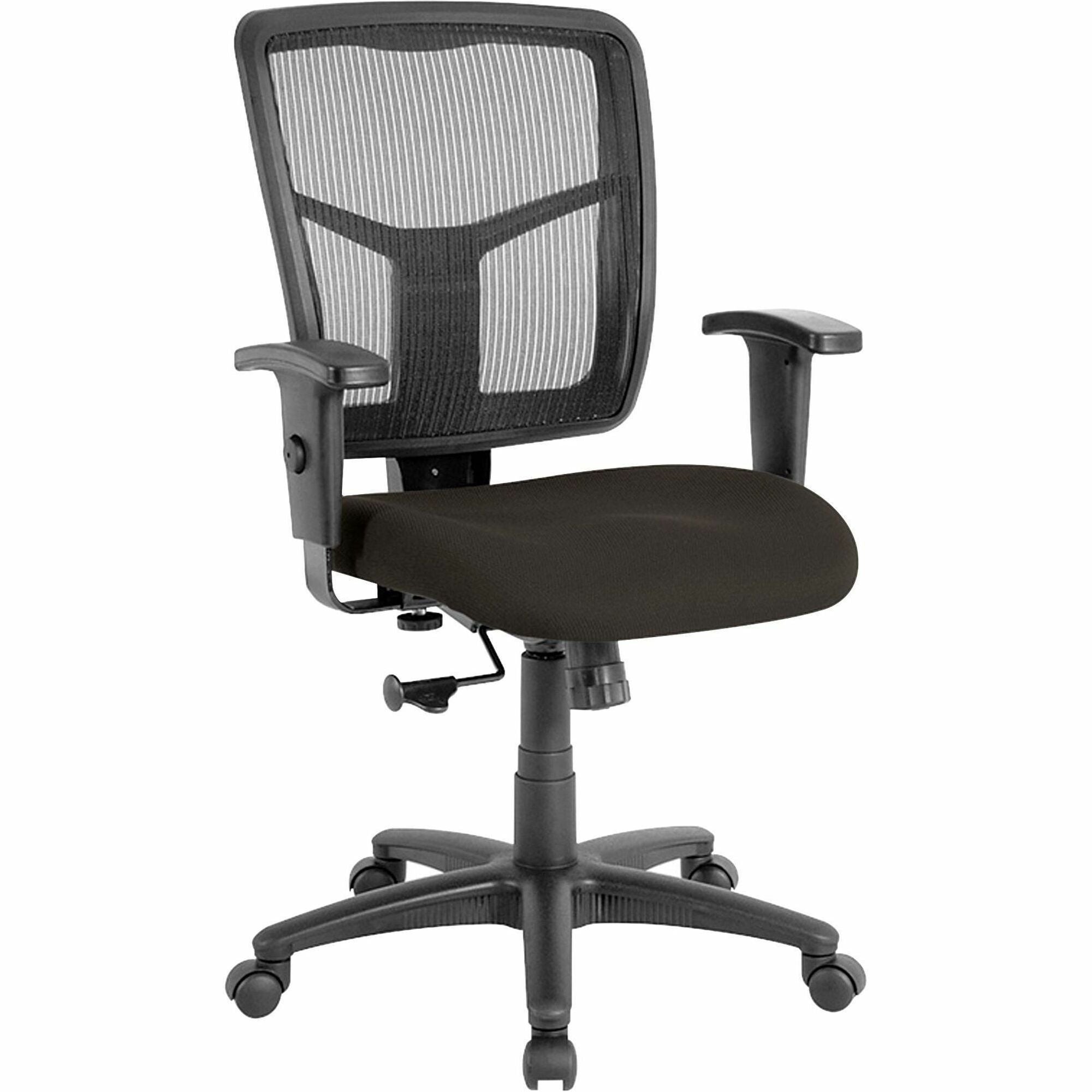Lorell Managerial Mesh Mid-back Chair, Fabric Seat, Black Mesh Back, Black Frame, 5-star Base, Adjustable Arms and Seat, 1 Each