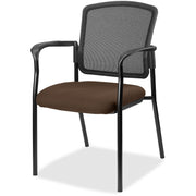 Lorell Mesh Back Stackable Guest Chair - Canyon Mudslide Seat Color - Vinyl Seat Material - Black Back Color - Mesh Back Material - Black Frame Color - Powder Coated Steel Frame Material - Four-legged Base - Armrest - 1 Each