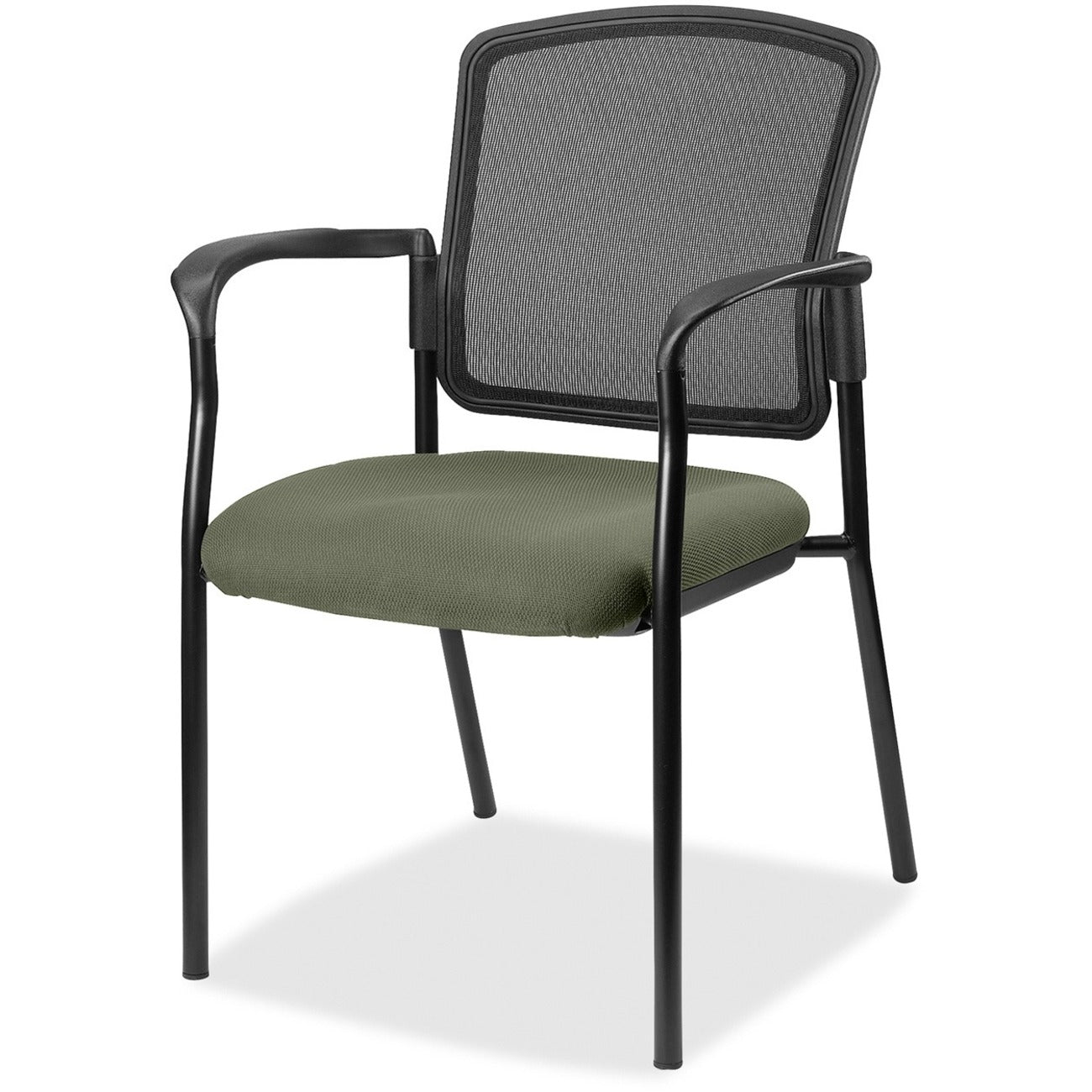 Lorell Mesh Back Stackable Guest Chair, Shire Sage Seat, Black Frame, 1 Each