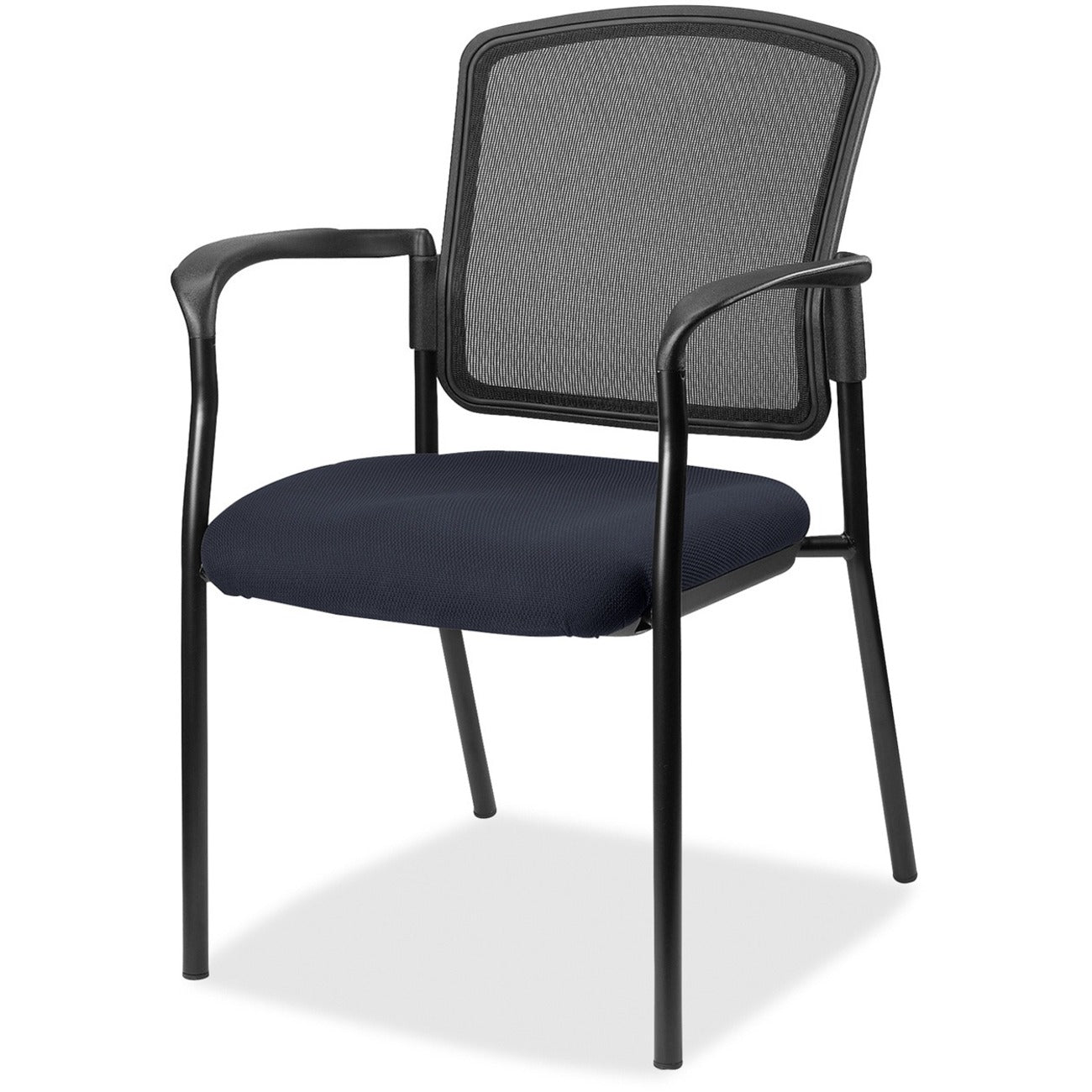 Lorell Mesh Back Stackable Guest Chair, Perfection Navy Seat, Black Frame, 1 Each