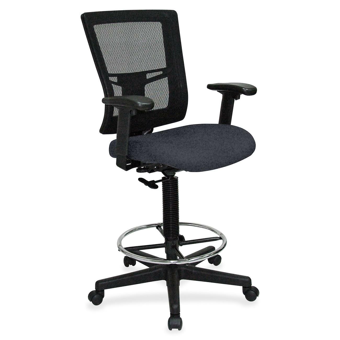 Lorell Mesh Back Drafting Stool, Fuse Azurean Seat, Black Frame, 1 Each