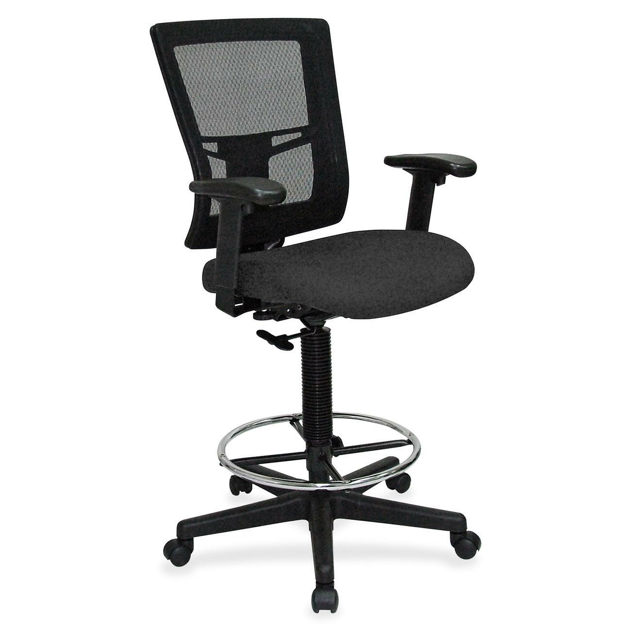 Lorell Mesh Back Drafting Stool, Expo Tuexdo Seat, Black Frame, Adjustable Arms, Chrome Footring, 1 Each