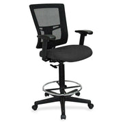 Lorell Mesh Back Drafting Stool, Expo Tuexdo Seat, Black Frame, Adjustable Arms, Chrome Footring, 1 Each