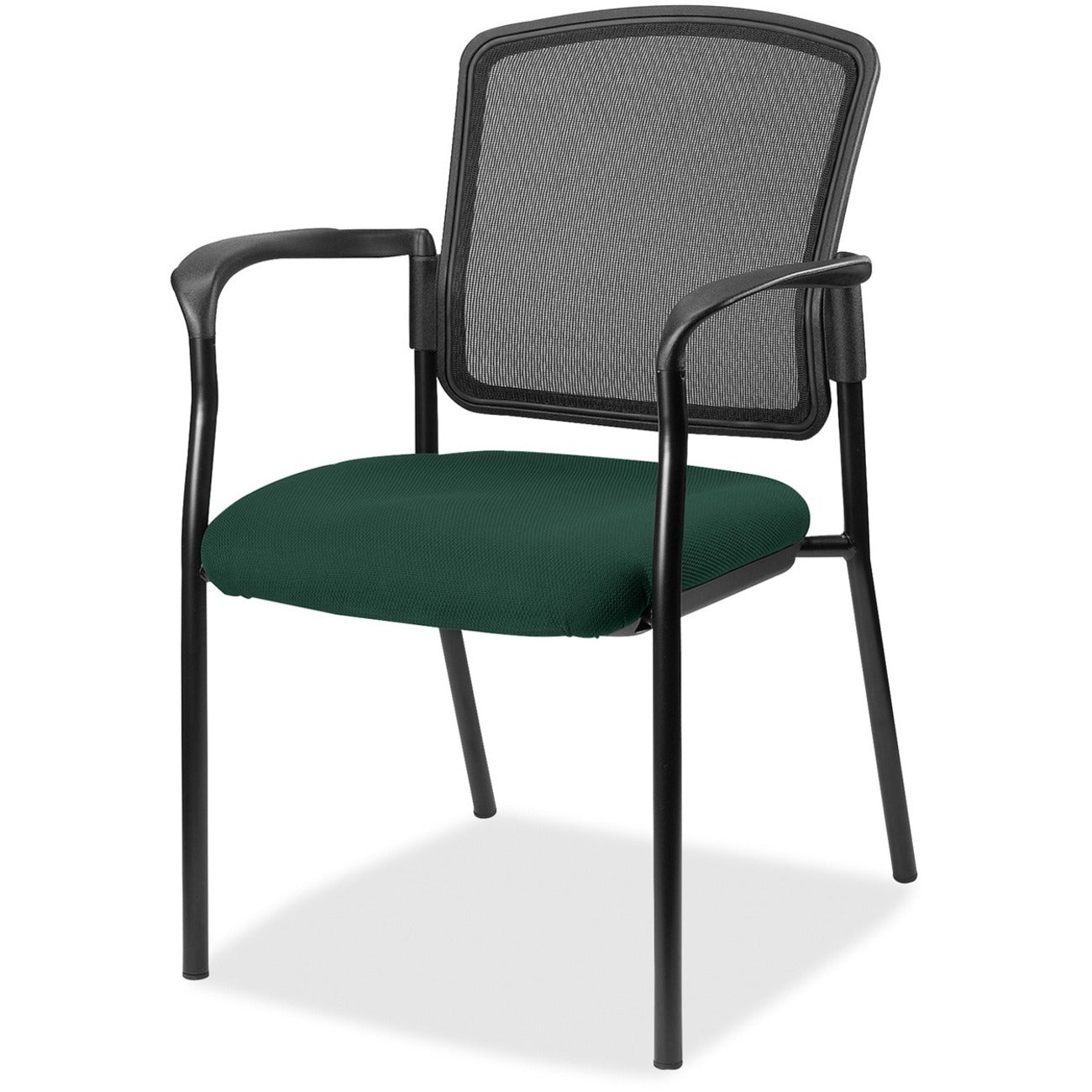 Lorell Mesh Back Stackable Guest Chair, Insight Forest Seat, Black Frame, 1 Each