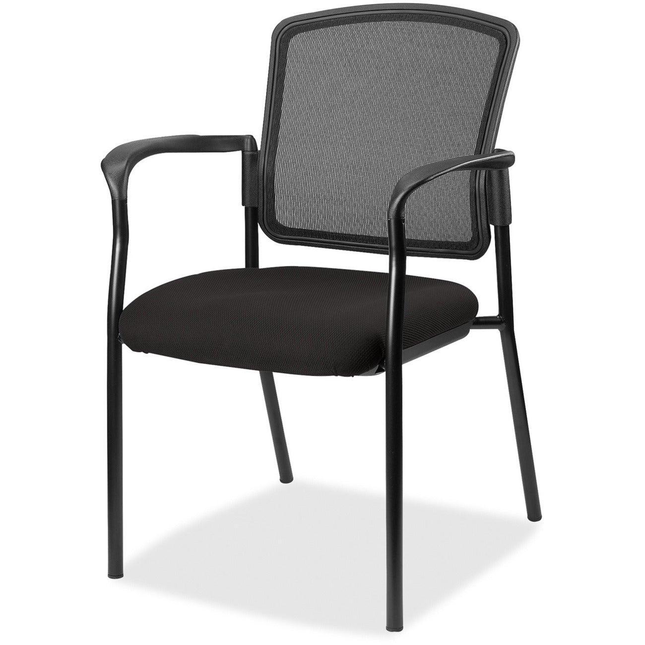 Lorell Mesh Back Stackable Guest Chair, Perfection Black Seat, Black Frame, 1 Each