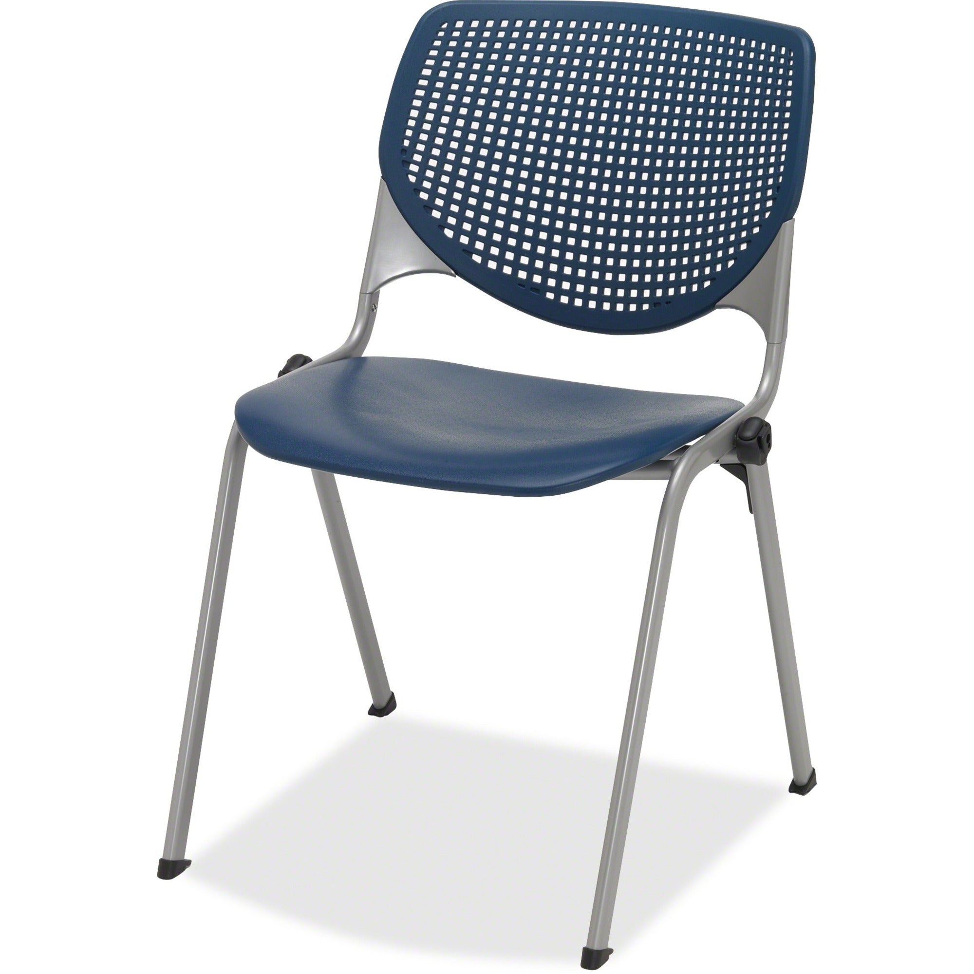 KFI 2300 Kool Series Stacking Chair, Navy Polypropylene Seat & Back, Aluminum Alloy Back, Silver Powder Coated Steel Frame, Four-legged Base, Armrest, 1 Each
