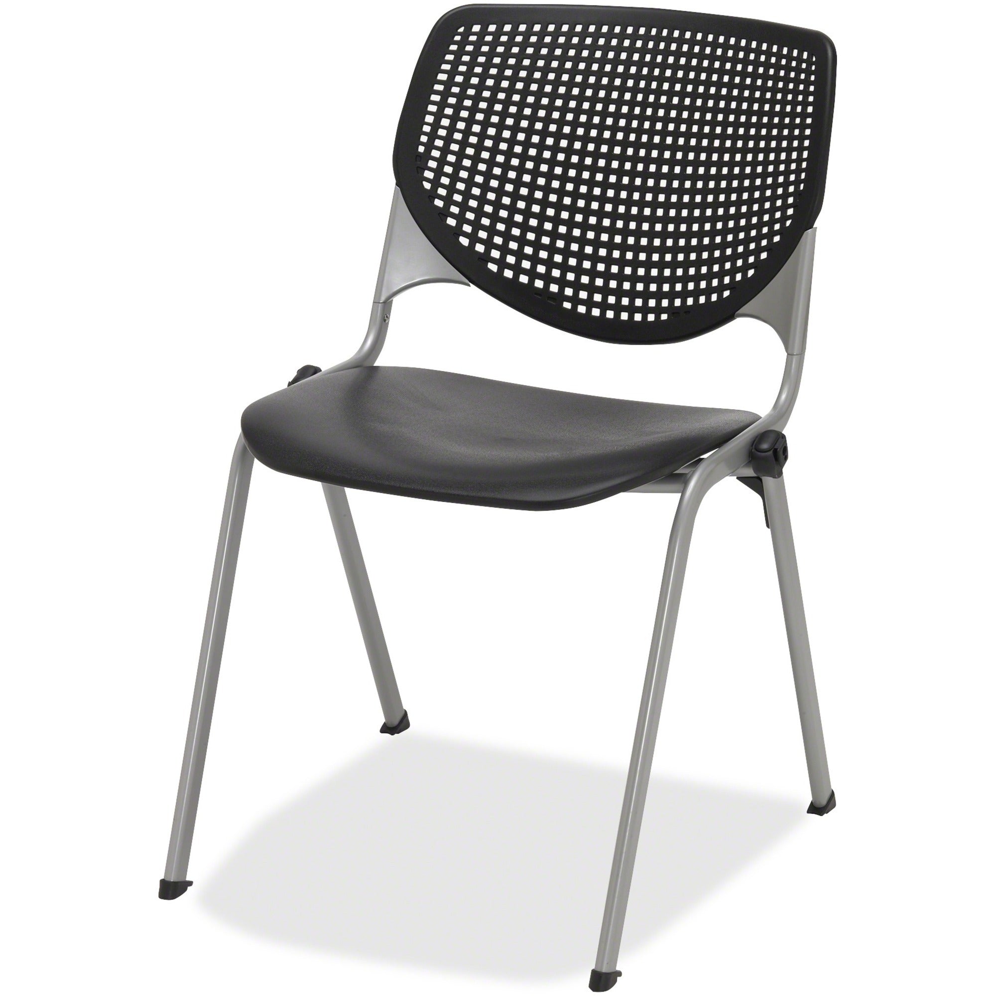 KFI 2300 Kool Series Stacking Chair, Black Polypropylene Seat and Back, Silver Powder Coated Steel Frame, Four-Legged Base, Armrests, 1 Each