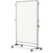 Ghent Partition, 46.5" x 65", White Porcelain, Aluminum Frame, Rectangle, Floor Standing, Magnetic, Double-Sided, Locking Casters, Accessory Holder, Adjustable Leg, 1 Each