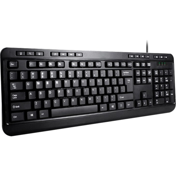 Cable Connectivity - PS/2 Interface - 104 Key(s) - Media Player, Volume Down, Volume Up, Mute, Play/Pause, Previous Track, Next Track, Stop, My Computer, Search, Calculator, ... Hot Key(s) - English (US) - Computer - PC - Membrane Keyswitch - Black