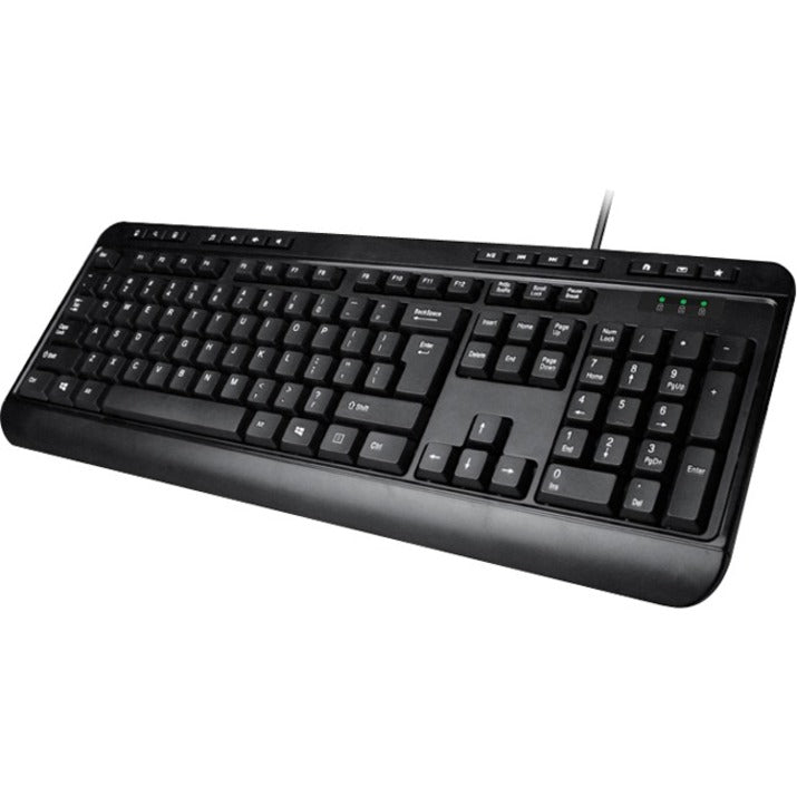 Cable Connectivity - PS/2 Interface - 104 Key(s) - Media Player, Volume Down, Volume Up, Mute, Play/Pause, Previous Track, Next Track, Stop, My Computer, Search, Calculator, ... Hot Key(s) - English (US) - Computer - PC - Membrane Keyswitch - Black