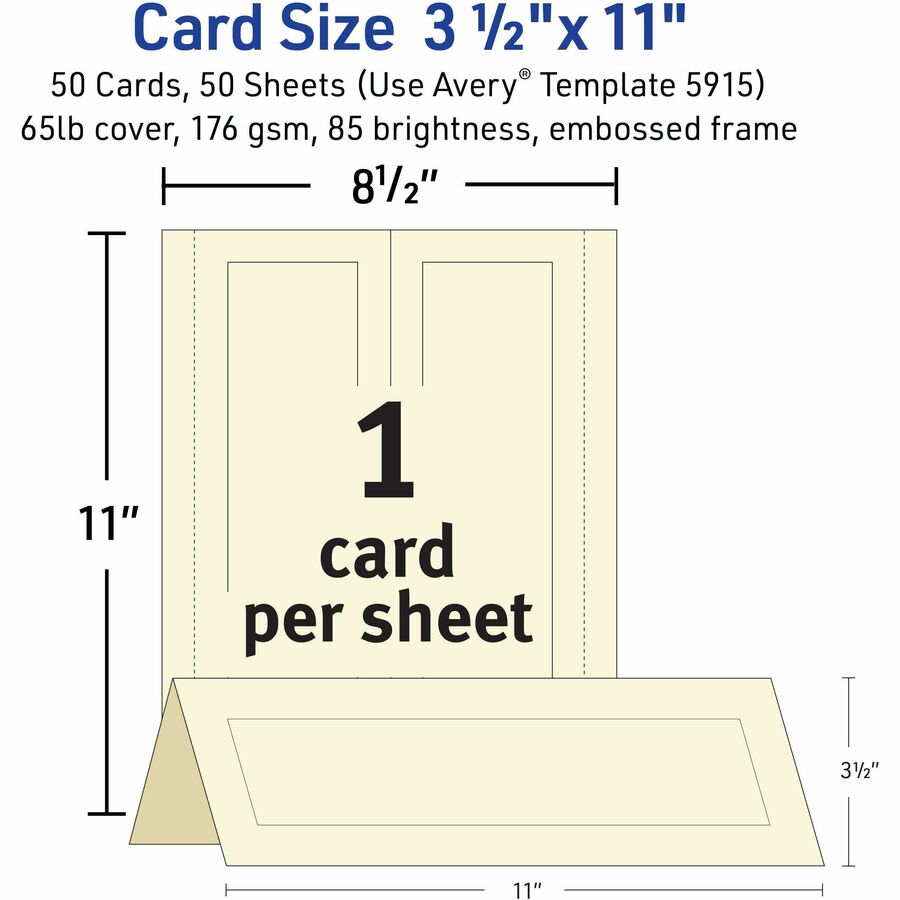 79 Brightness - 3 1/2" x 11" - 65 lb Basis Weight - 176 g/m² Grammage - Embossed, Foldable, Perforated, Heavyweight, Printable, Smooth Edge, Pre-scored, Double-sided, Uncoated - Ivory - 50 Sheets - 50 / Box