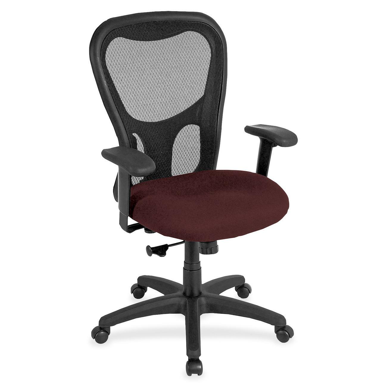 Eurotech Apollo Synchro High Back Chair, Burgundy Fabric Seat, Mesh Back, 5-Star Base, Adjustable Arms, 1 Each