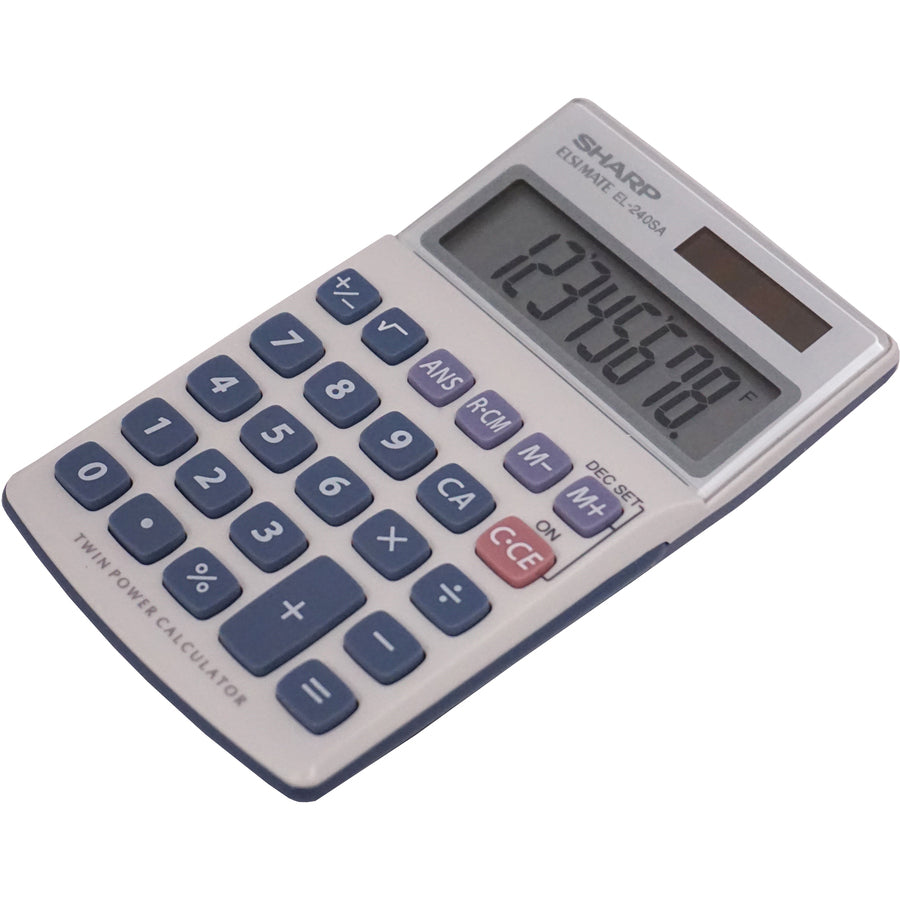 3-Key Memory, Sign Change, Auto Power Off - 8 Digits - LCD - Battery/Solar Powered - 1 x LR1130 - 0.7" Height x 2.8" Width x 4.6" Depth - Gray, Blue - 1 Each