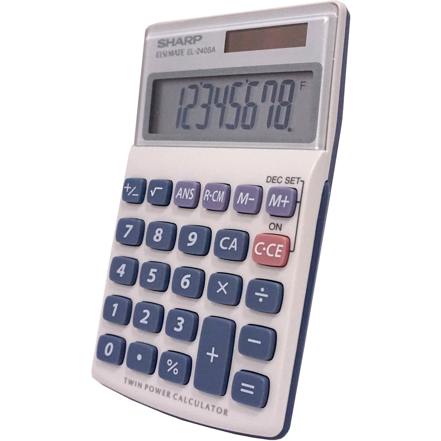 3-Key Memory, Sign Change, Auto Power Off - 8 Digits - LCD - Battery/Solar Powered - 1 x LR1130 - 0.7" Height x 2.8" Width x 4.6" Depth - Gray, Blue - 1 Each