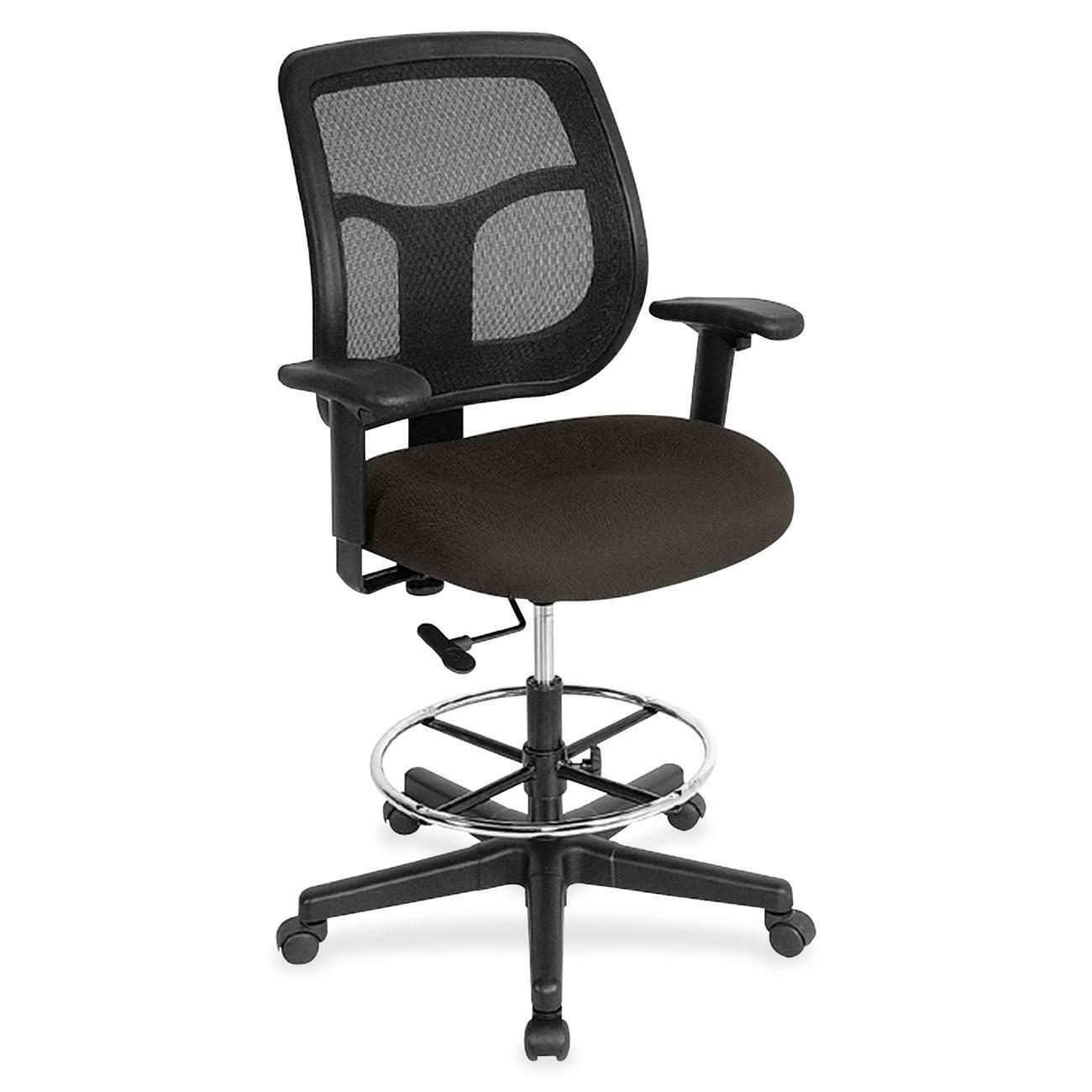 Eurotech Apollo DFT9800 Drafting Stool, Pepper Fabric Seat, Mesh Back, 5-Star Base, Adjustable Arms and Back, Height Adjustable, 1 Each