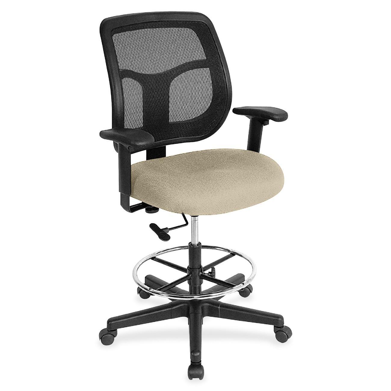 Eurotech Apollo DFT9800 Drafting Stool, Travertine Fabric Seat, Mesh Back, 5-Star Base, Adjustable Height, Brown, 1 Each