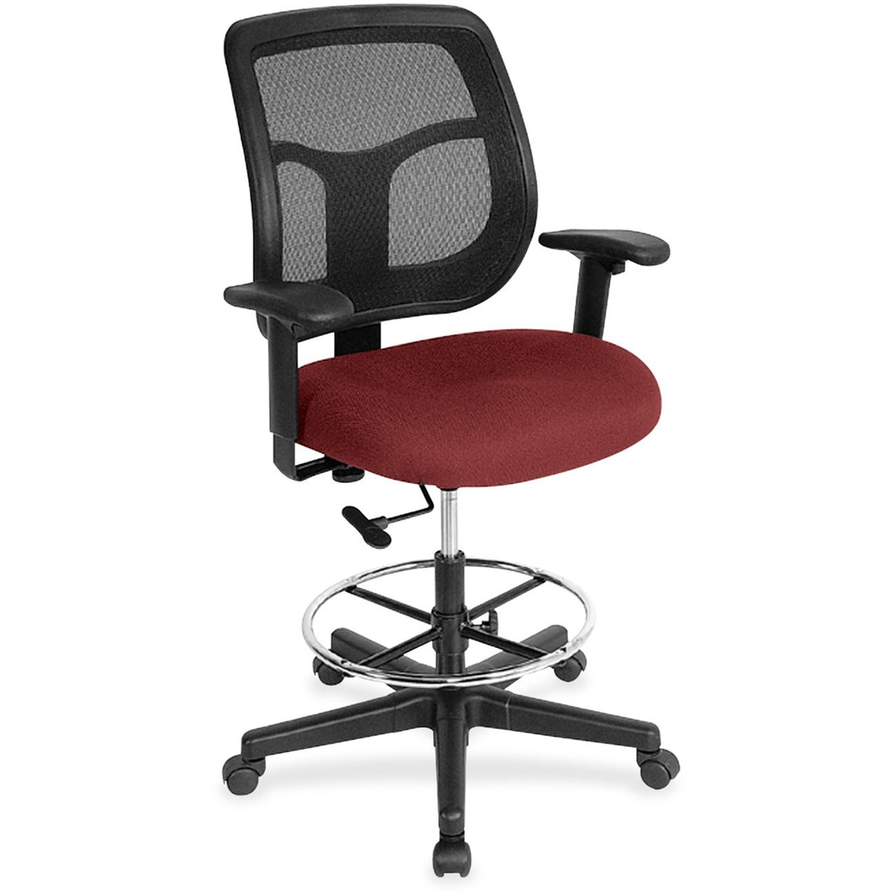 Eurotech Apollo DFT9800 Drafting Stool, Festive Red Fabric Seat, Mesh Back, 5-Star Base, Adjustable Height, 1 Each