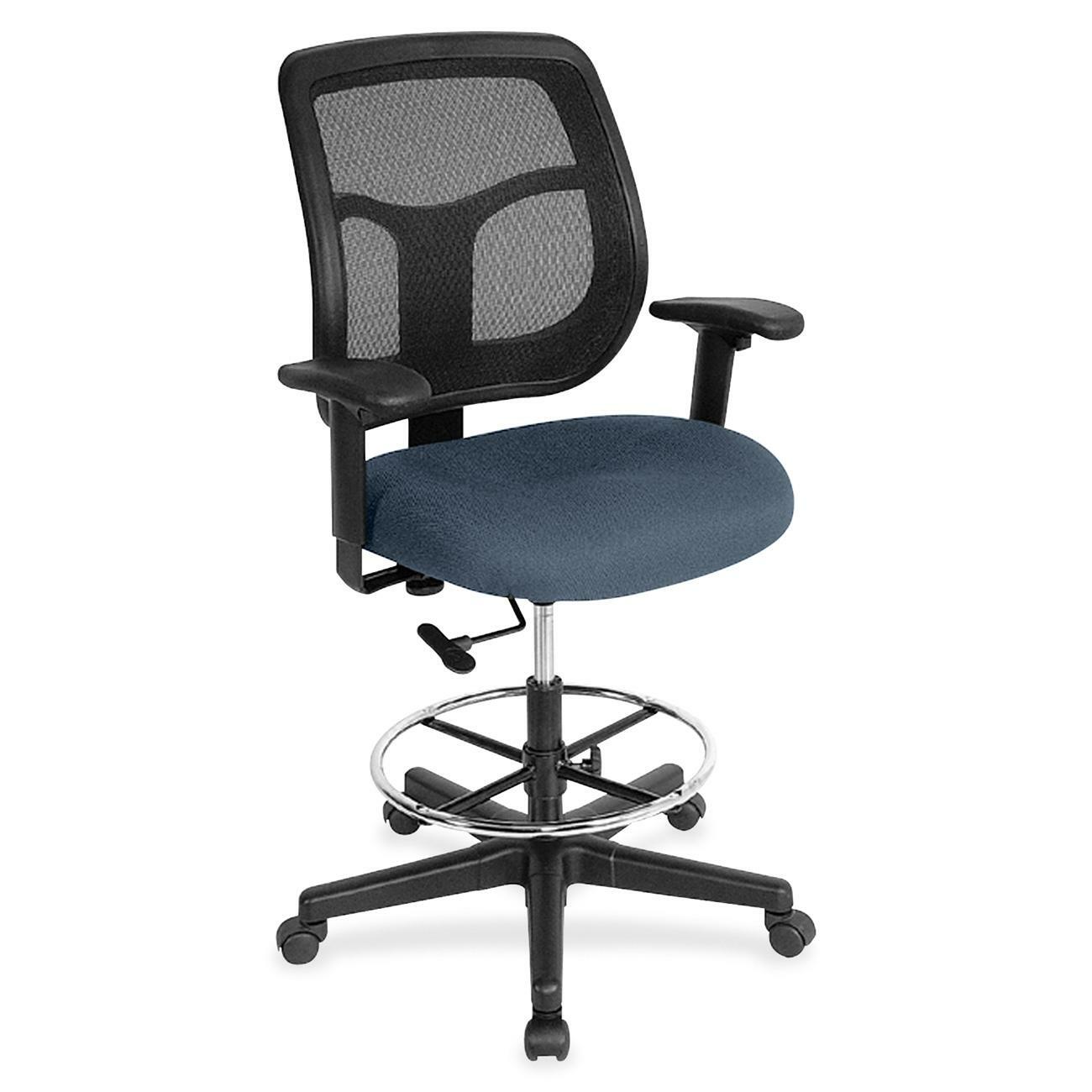 Eurotech Apollo DFT9800 Drafting Stool, Chesapeake Blue Fabric Seat, Mesh Back, Adjustable Height, 5-Star Base, 1 Each
