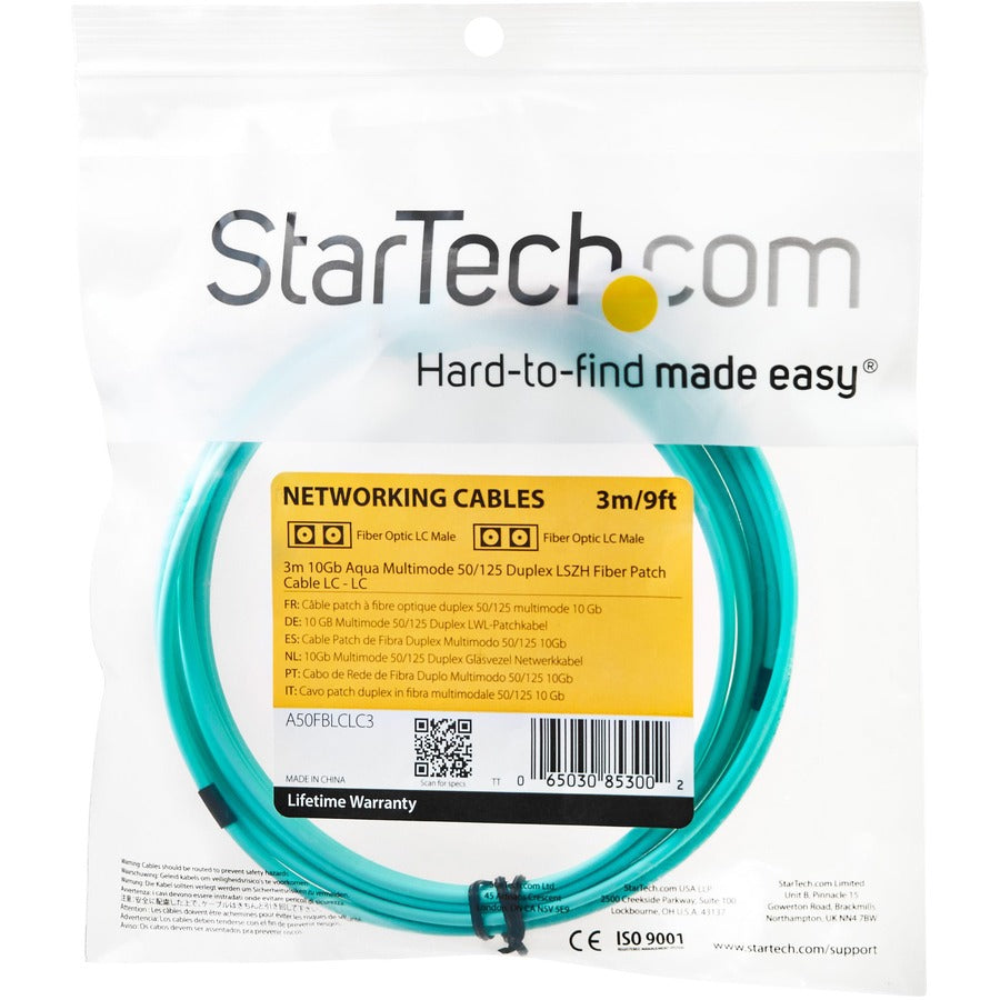 StarTech.com 3m 10 Gb Aqua Multimode 50/125 Duplex LSZH Fiber Patch Cable LC - LC