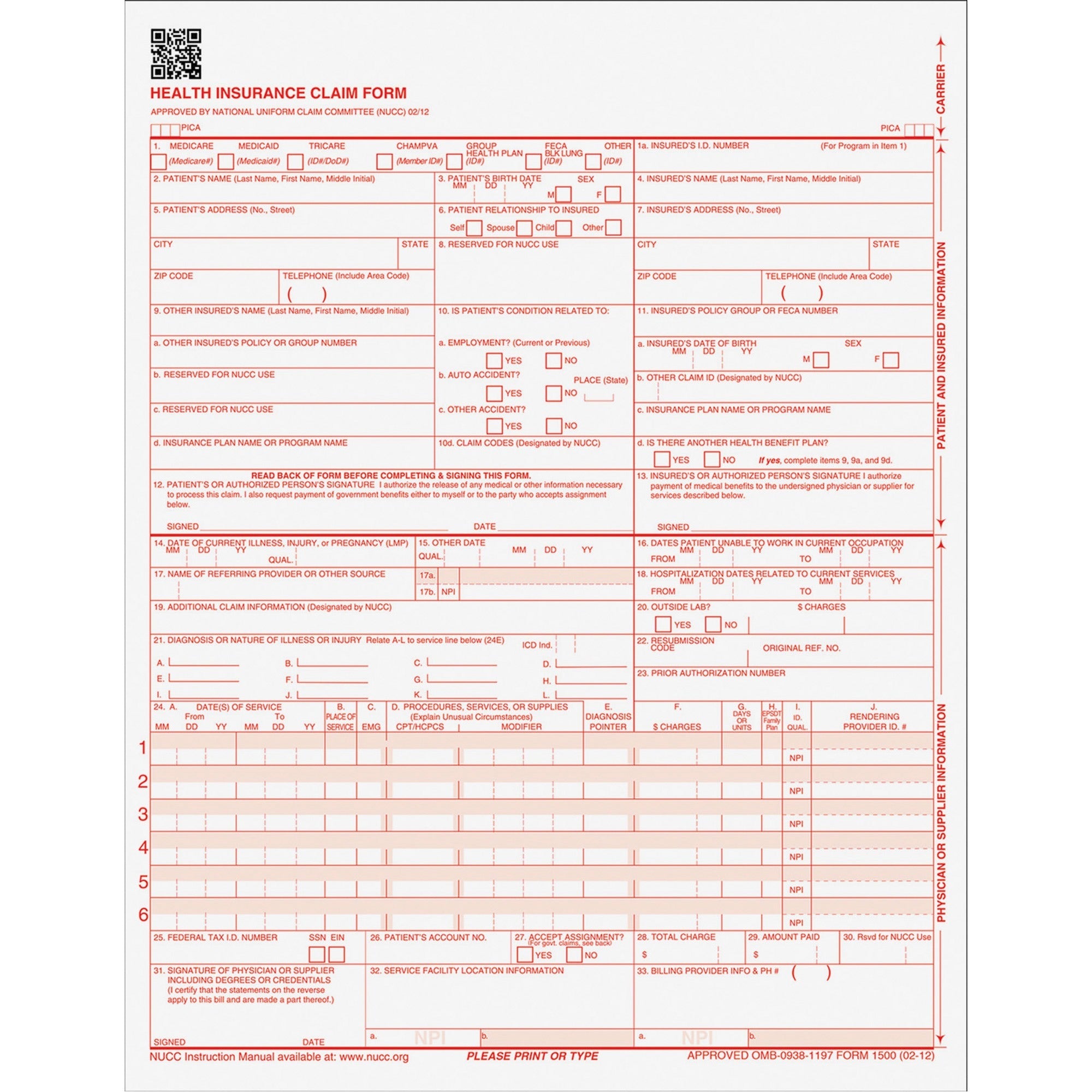 20 lb - 1 Part - 8.50" x 11" Form Size - White - Red Print Color - Paper - 500 / Pack