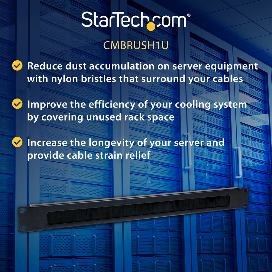 StarTech.com 1U Brush Strip Horizontal Server Rack Cable Management Panel