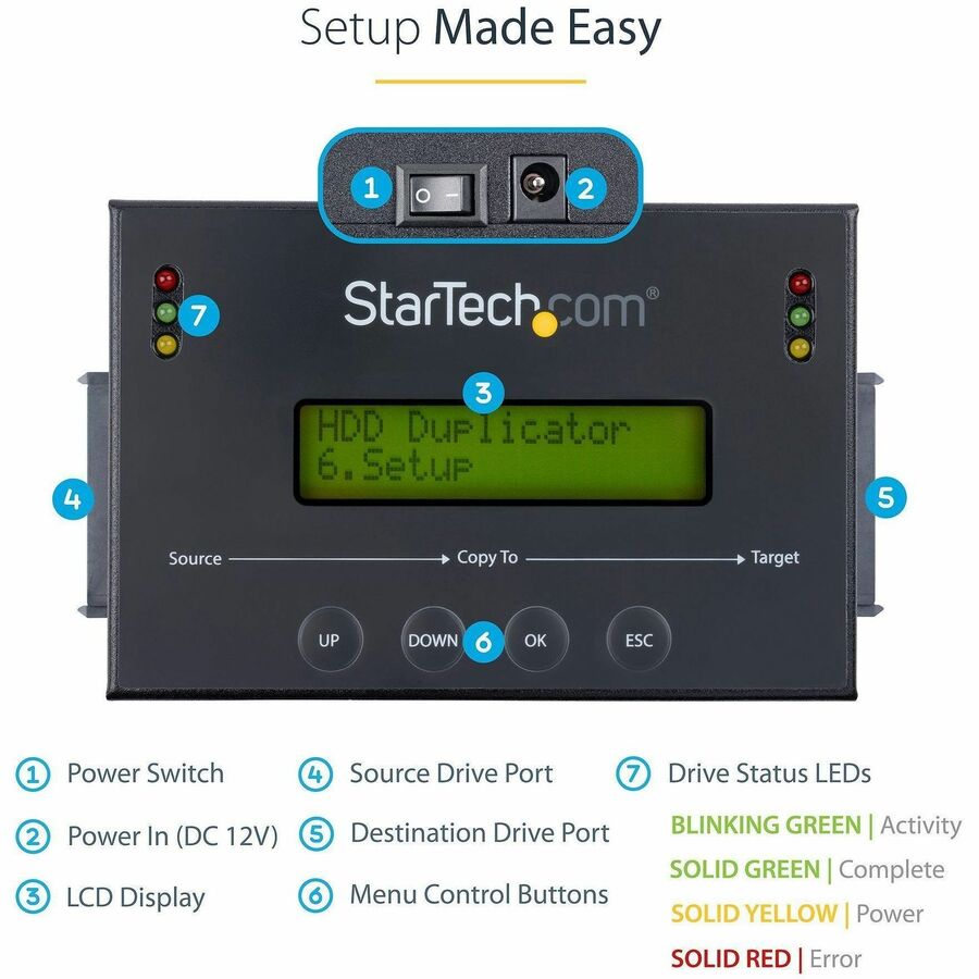 StarTech.com Standalone 2.5 / 3.5" SATA Hard Drive Duplicator and Eraser