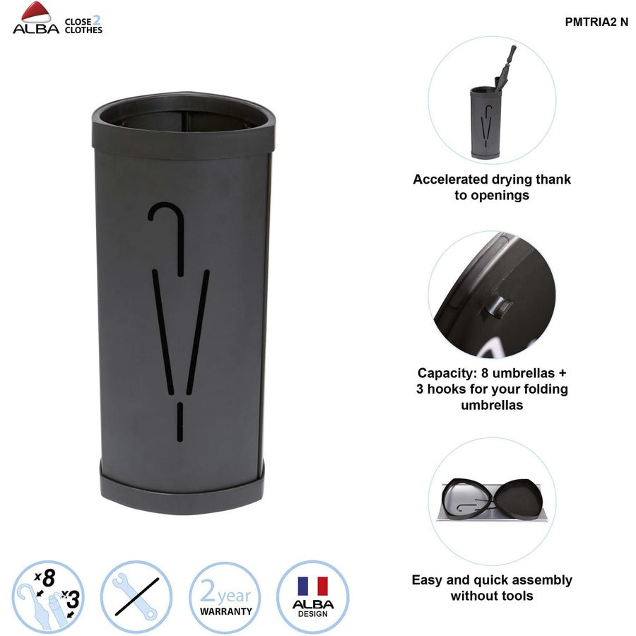 Alba Large Triangular Umbrella Stand - 25.4" Height x 6.1" Width x 13" Depth - Steel, ABS Plastic - Black - 1 Each