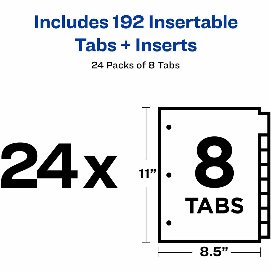 Avery Big Tab Insertable Dividers, 192 Dividers, 8 Tabs per Set, 8.5" x 11", Buff, Clear Plastic/Paper Tabs, 3-Hole Punched, 1 Box